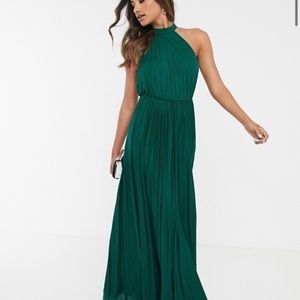 ASOS DESIGN Halter Pleated-Waisted Maxi Dress